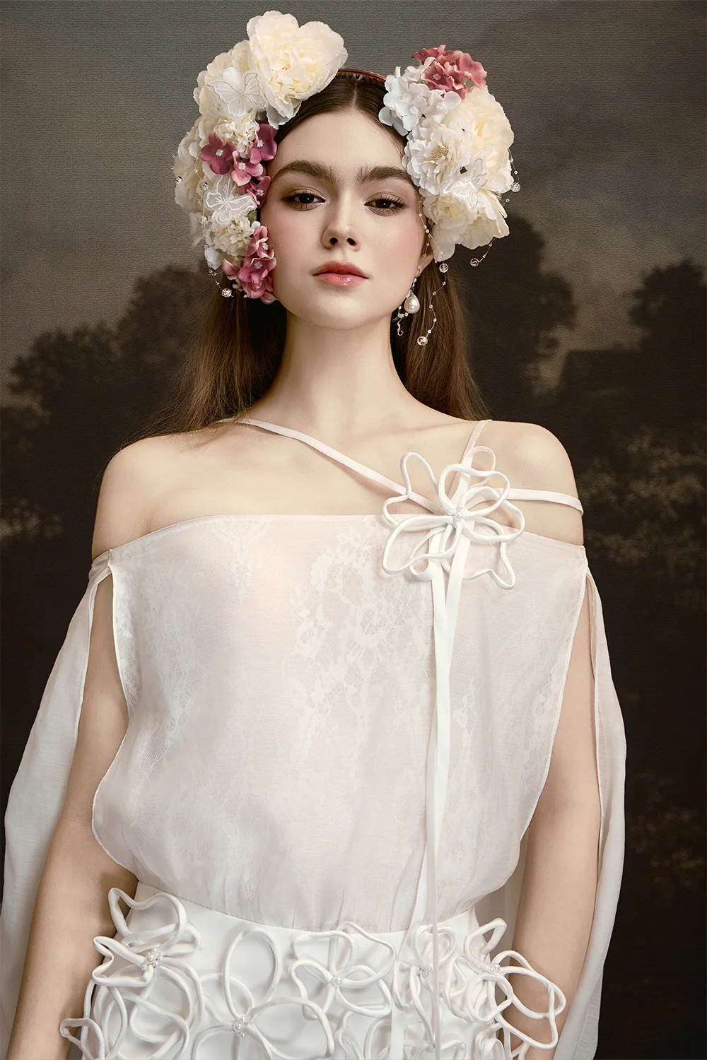 Eternal Muse Off-Shoulder Gathering Midi Dress