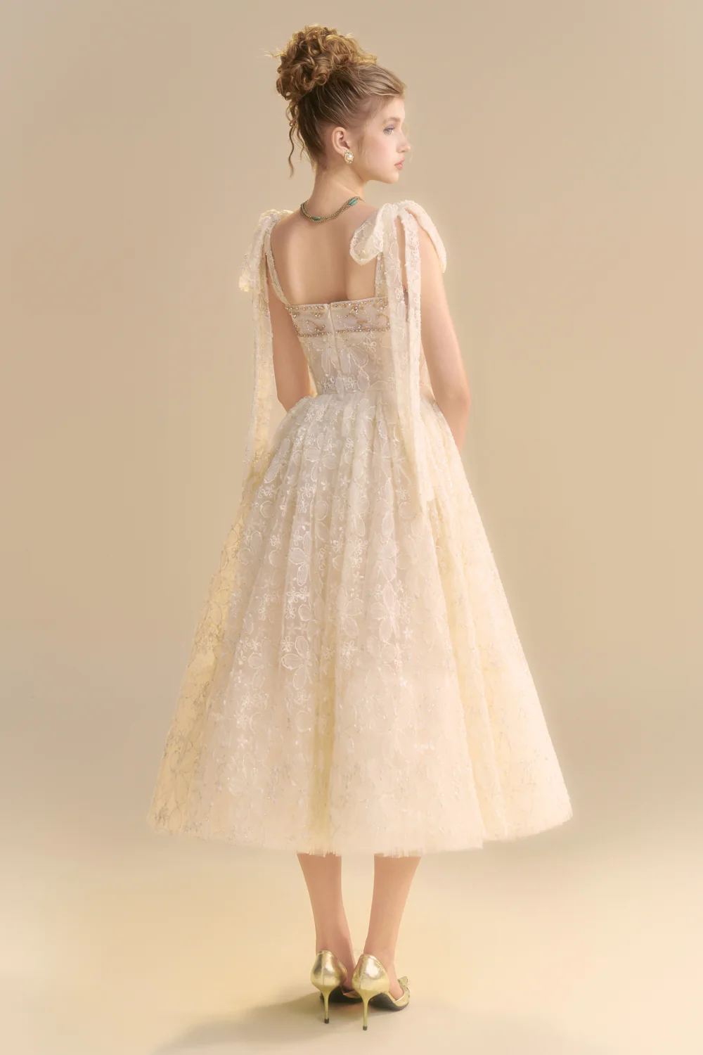 Ravelle Square Neck Bead Midi Dress