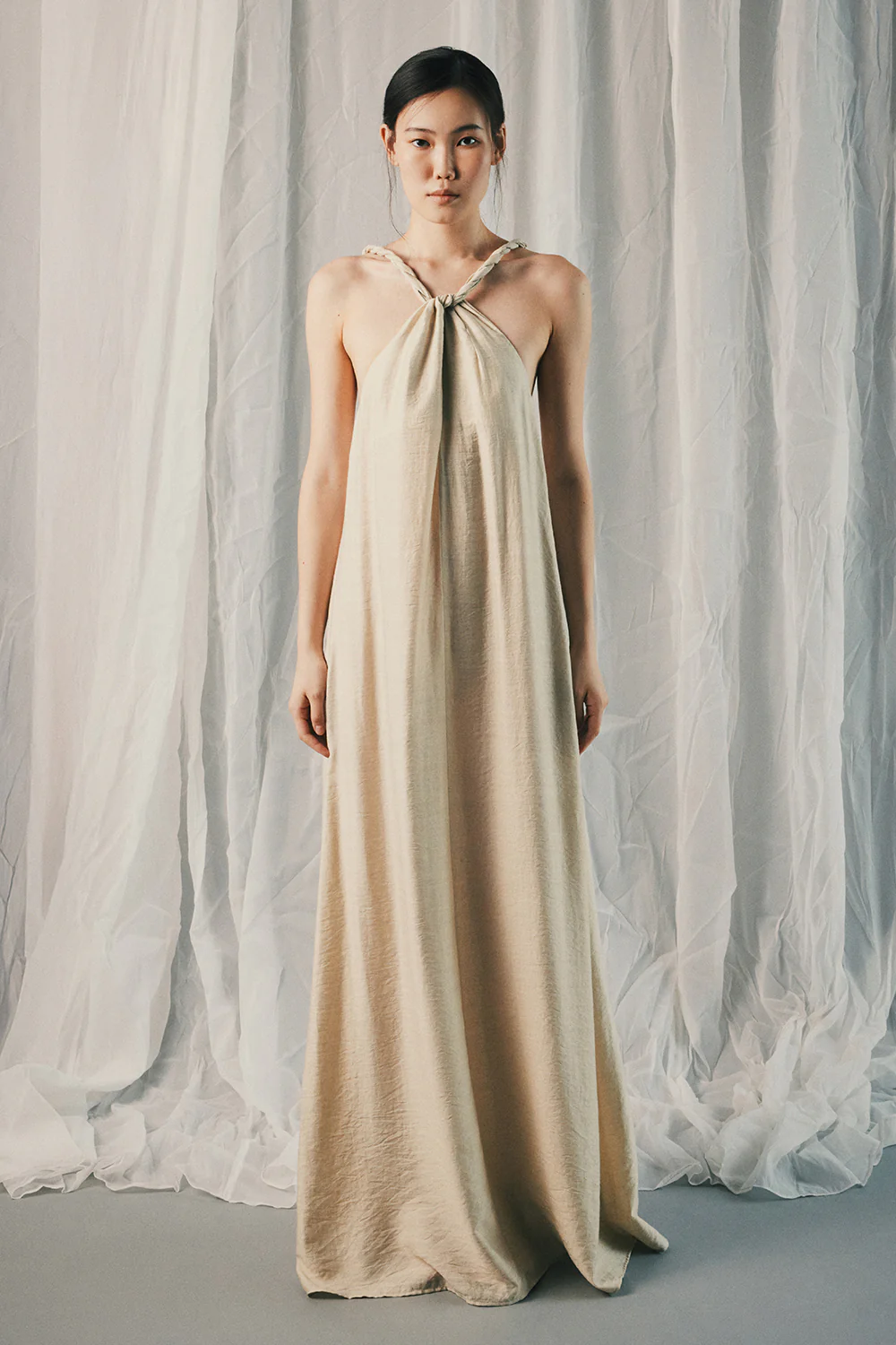 Twisted Noon Halter Draped Maxi Dress