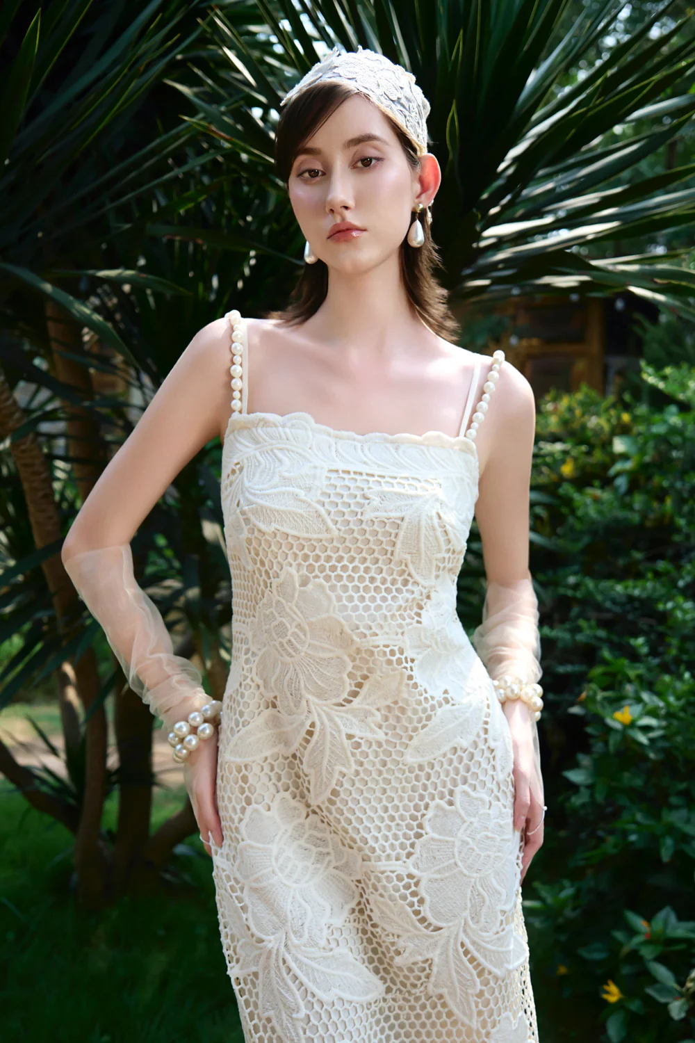 Coastal Square Neck Lace Maxi Dress