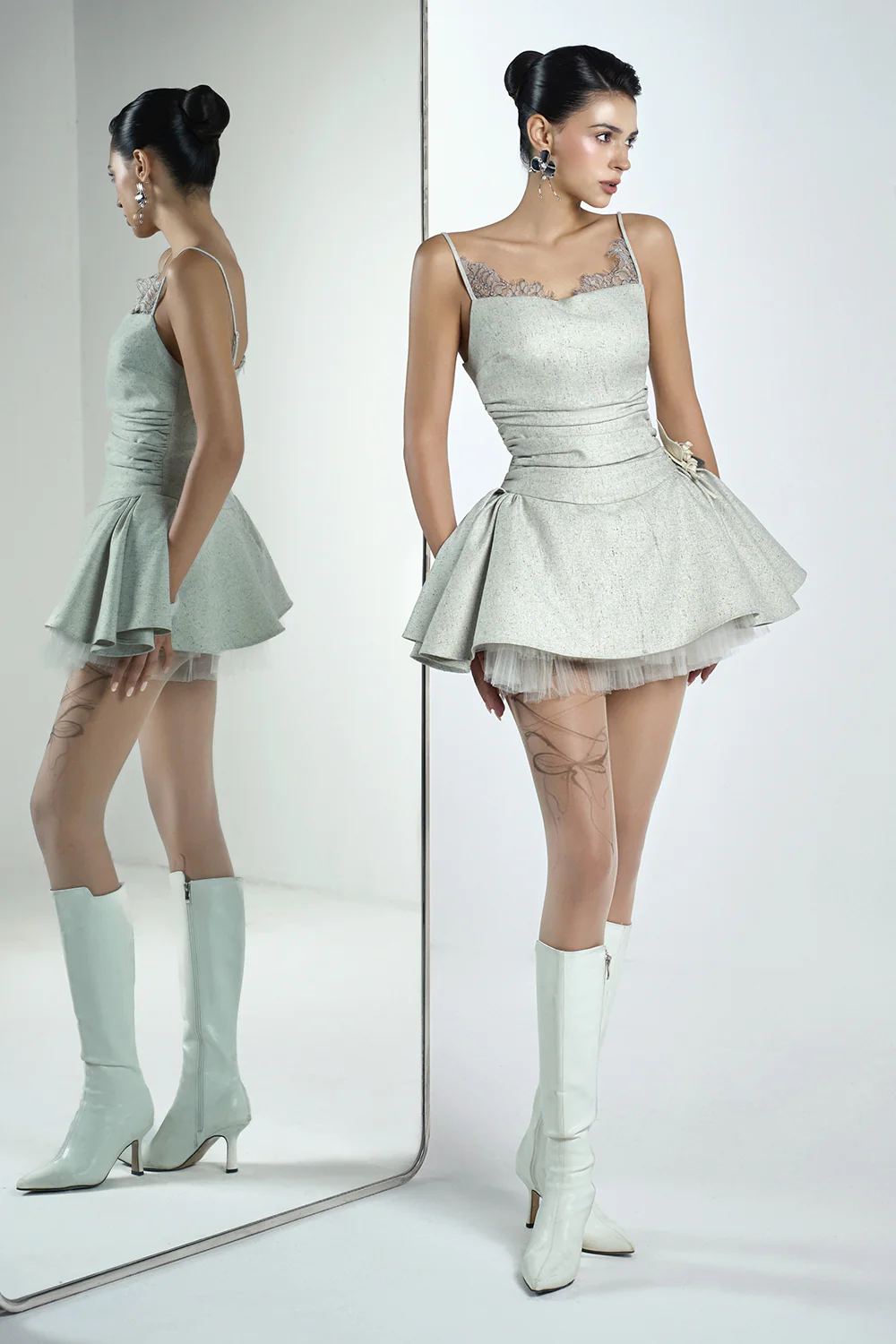 Sugar Bouffont V-Neck Scuba Mini Dress