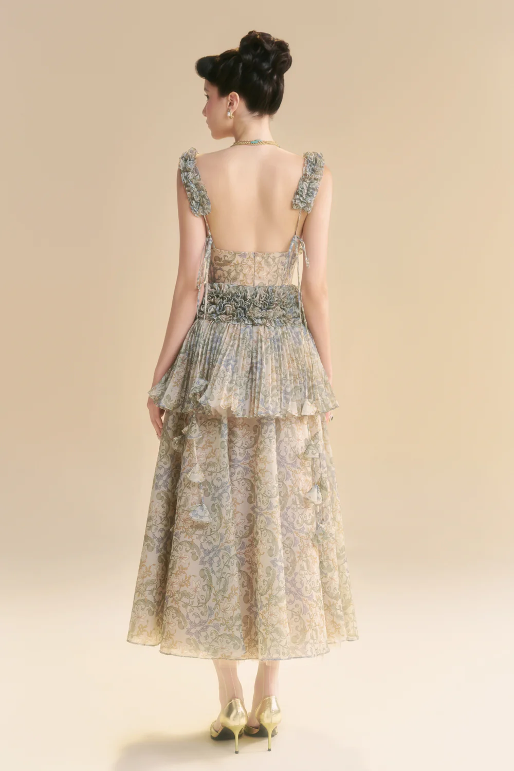 Velezia V-Neck Pleated Midi Dress