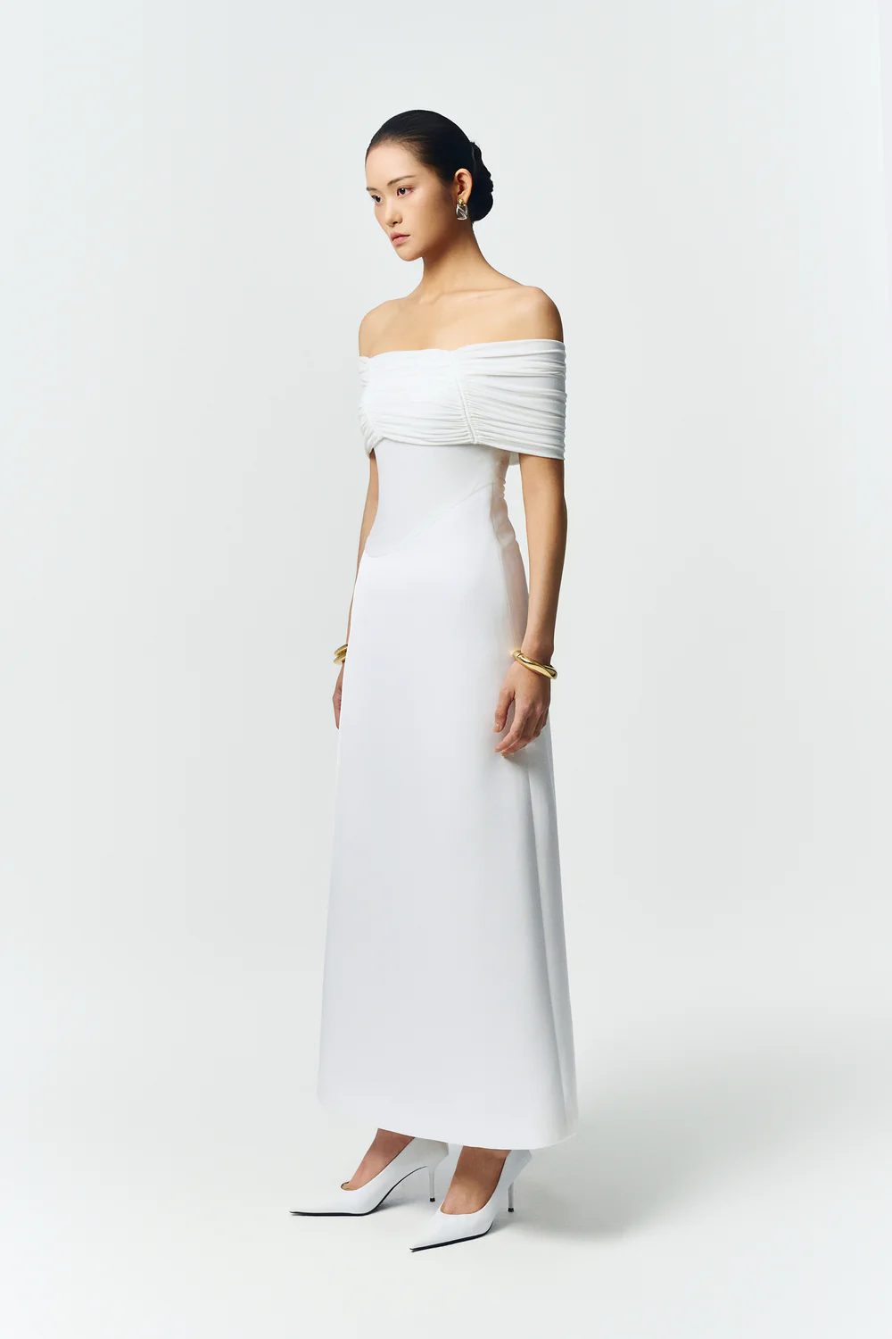 Silvera Off-Shoulder Gathering Maxi Dress