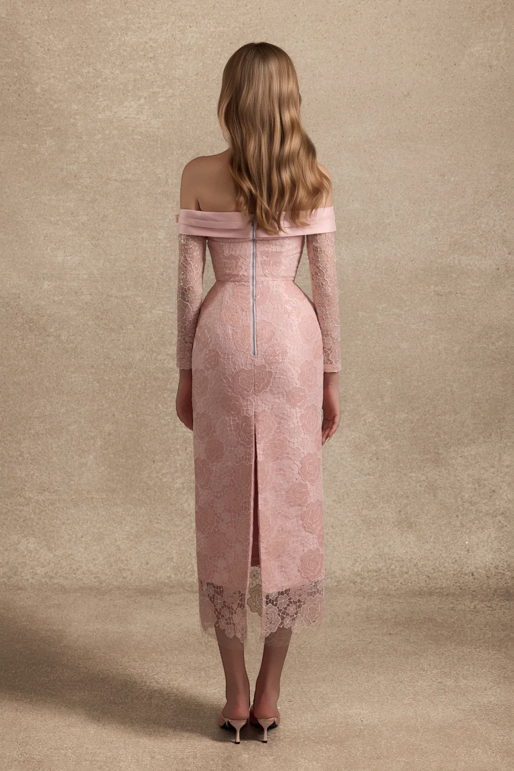 Larose Off-Shoulder Lace Midi Dress