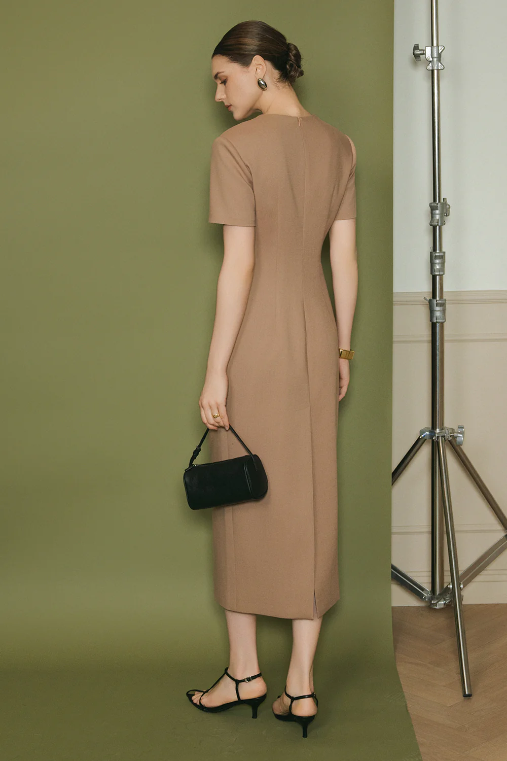 Isabella Notch Neck Wool Midi Dress