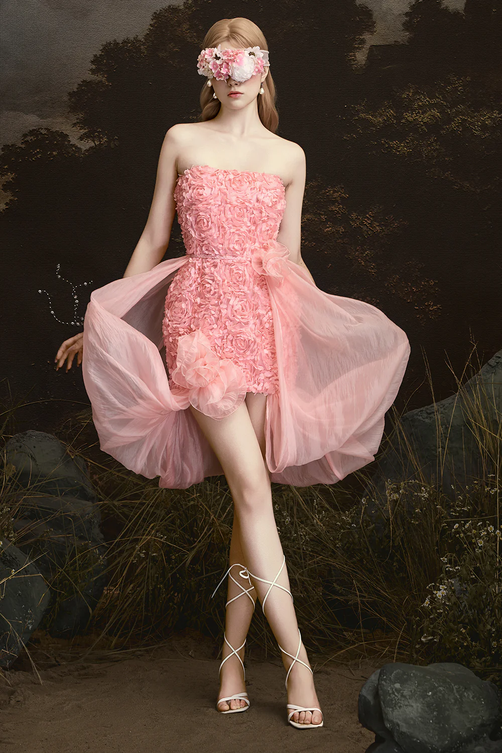 Hazy Straight Across Applique Mini Dress