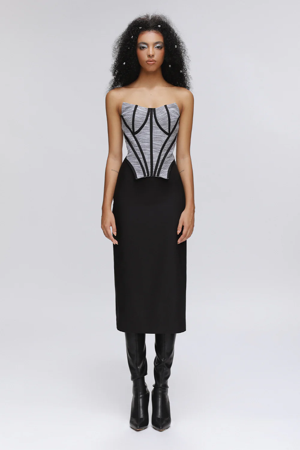 Lotus Sheath Corset Wool Cotton Midi Dress