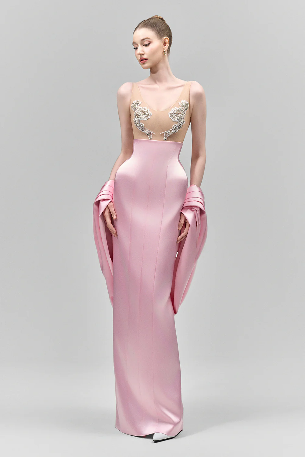 Thalia Sheath High Waist Satin Floor Length Skirt