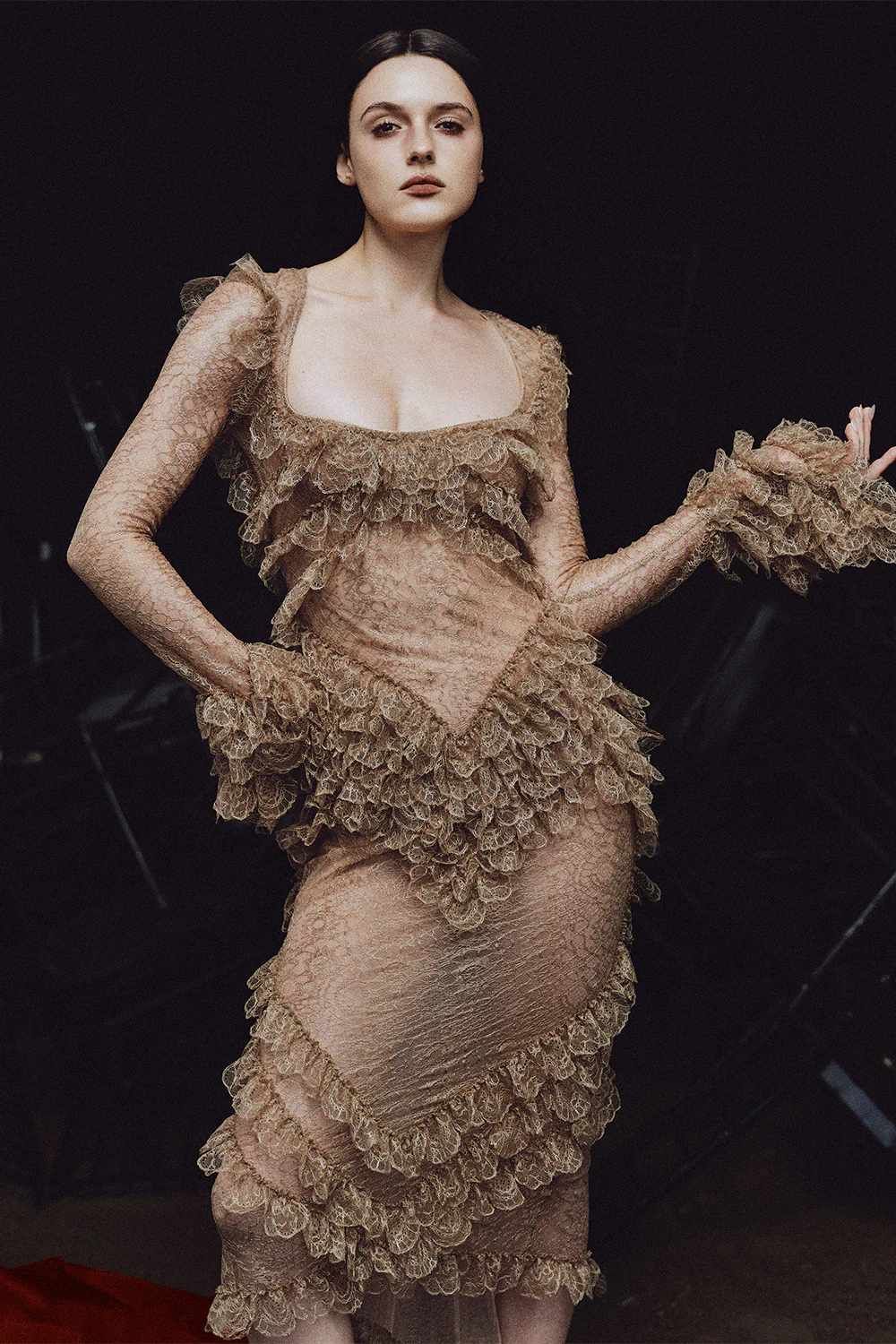 Eurydice Bodycon Ruffle Midi Dress