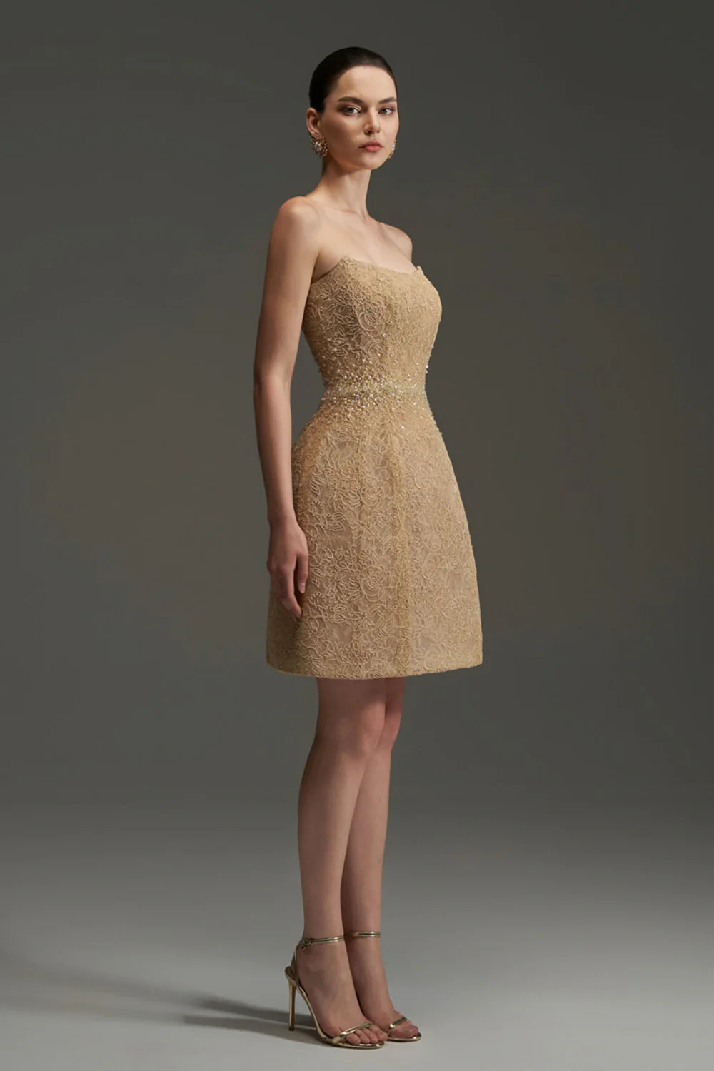 Penelope Straight Across Neck Lace Mini Dress