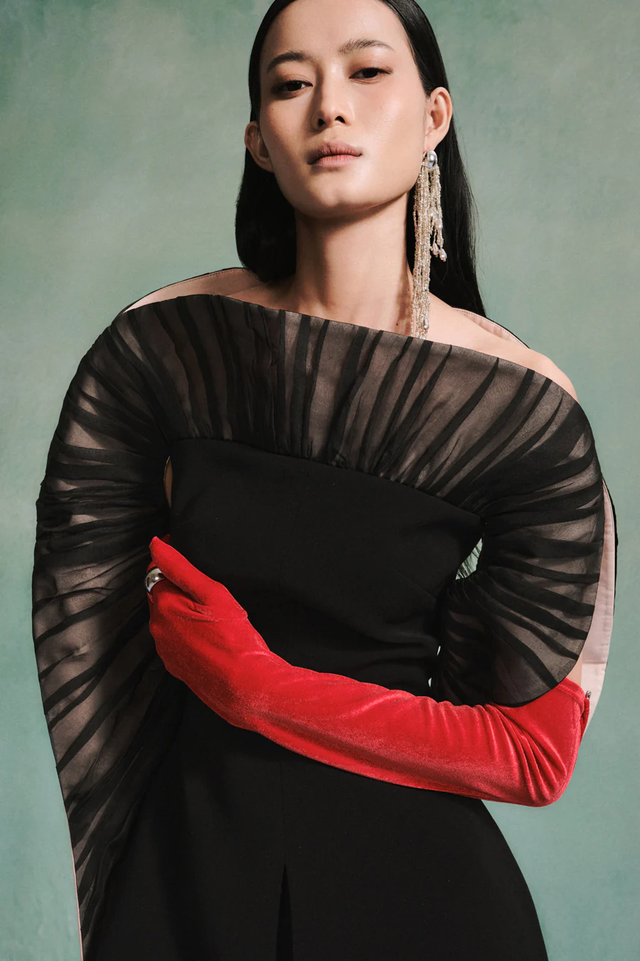 Dream Peplum Asymmetric Sleeved Crepe Top