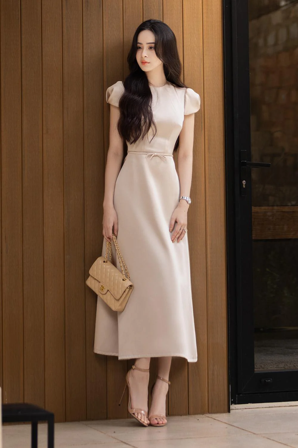 Malva A-line Puffy Sleeved Taffeta Midi Dress