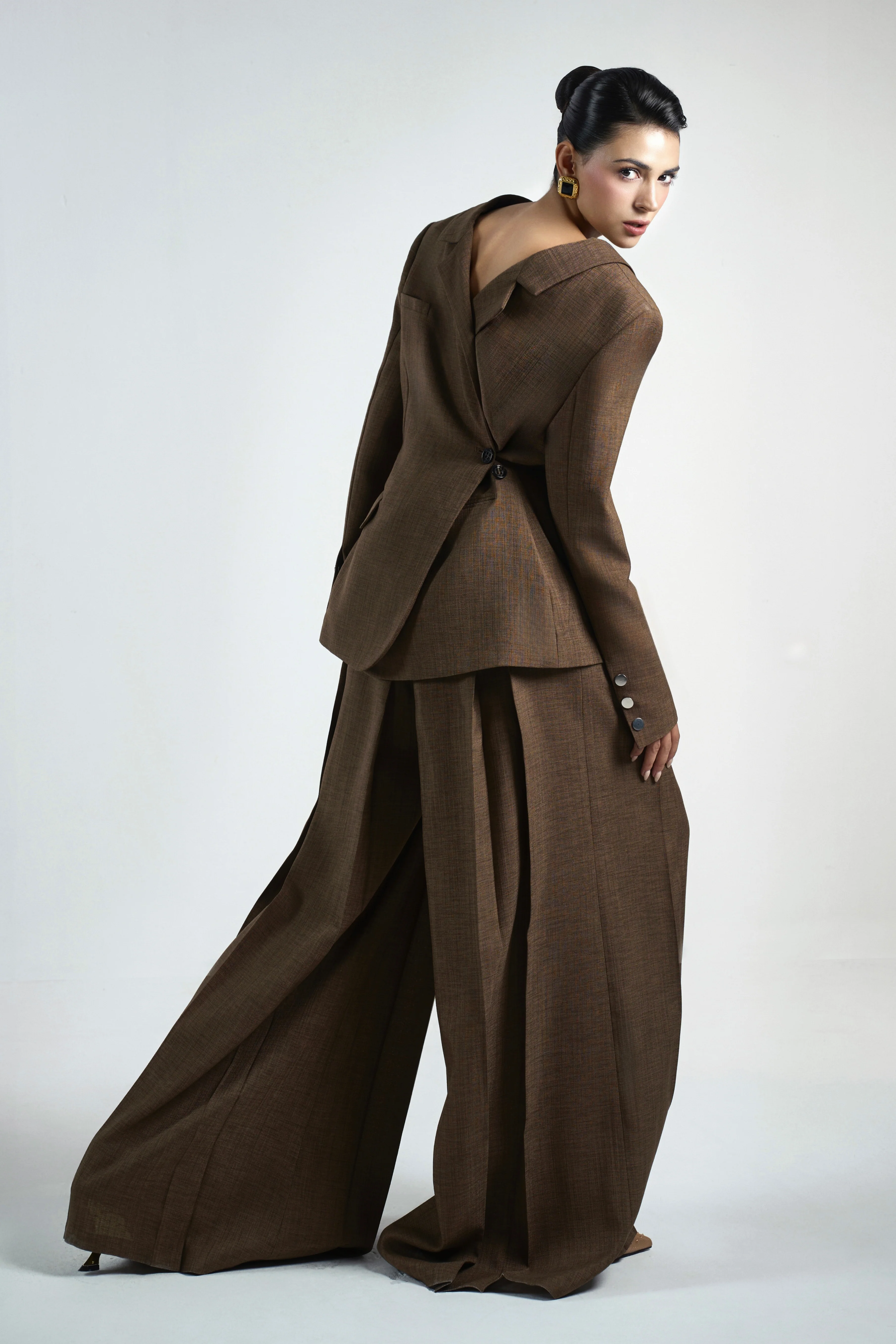 Van A-line Draped Crinkle Crepe Floor Length Pants
