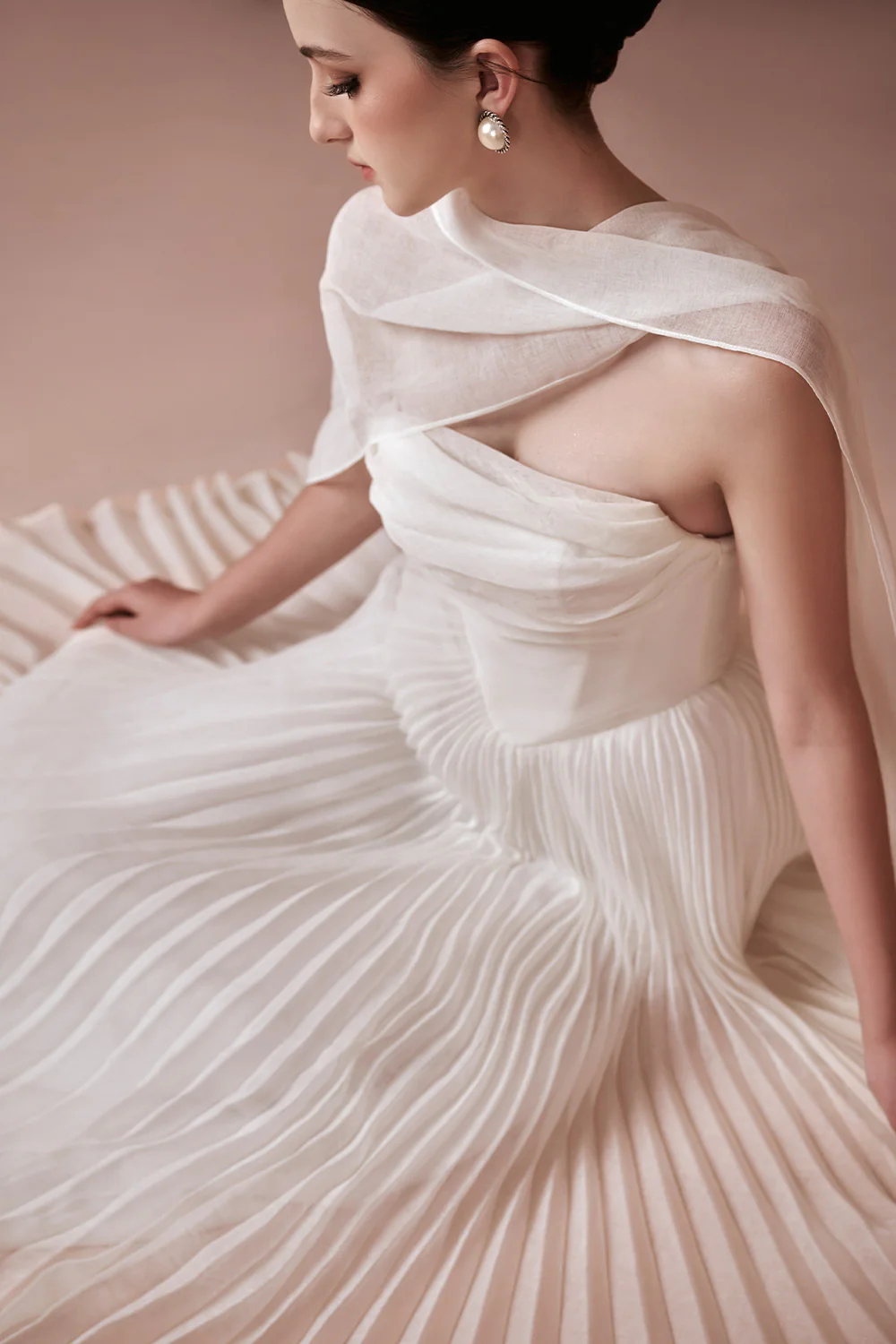 Amelia Strapless Pleated Mesh Silk Ankle Length Dress