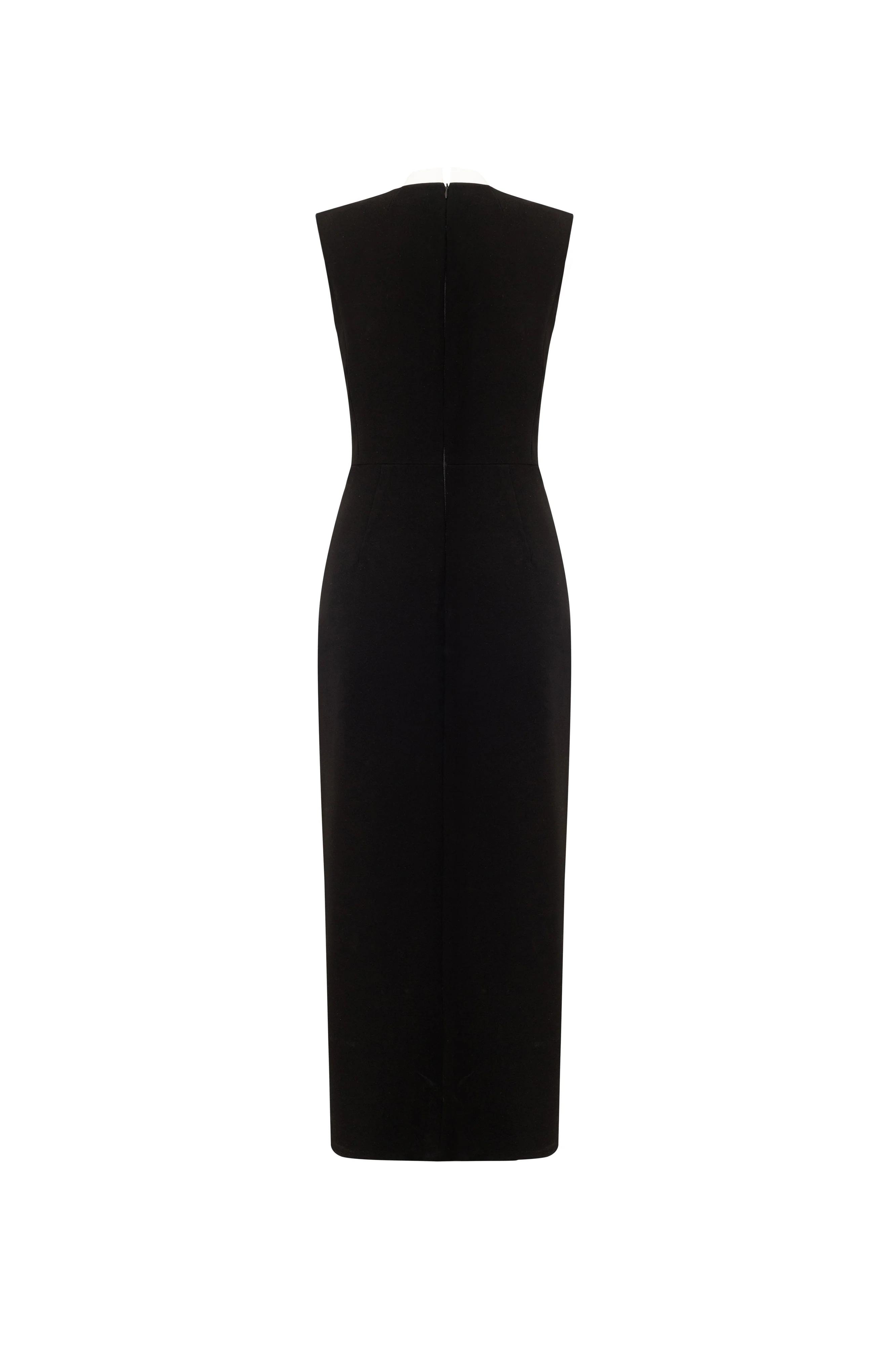 Vincent Sheath Front Slit Silk Crepe Midi Dress