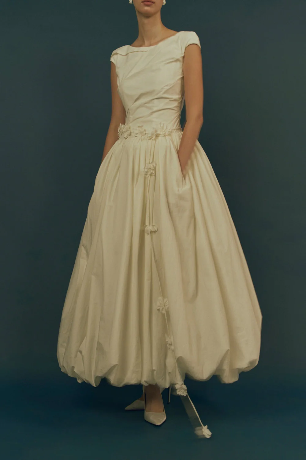 Blooming Bubble Cap Sleeved Cotton Ankle Length Dress