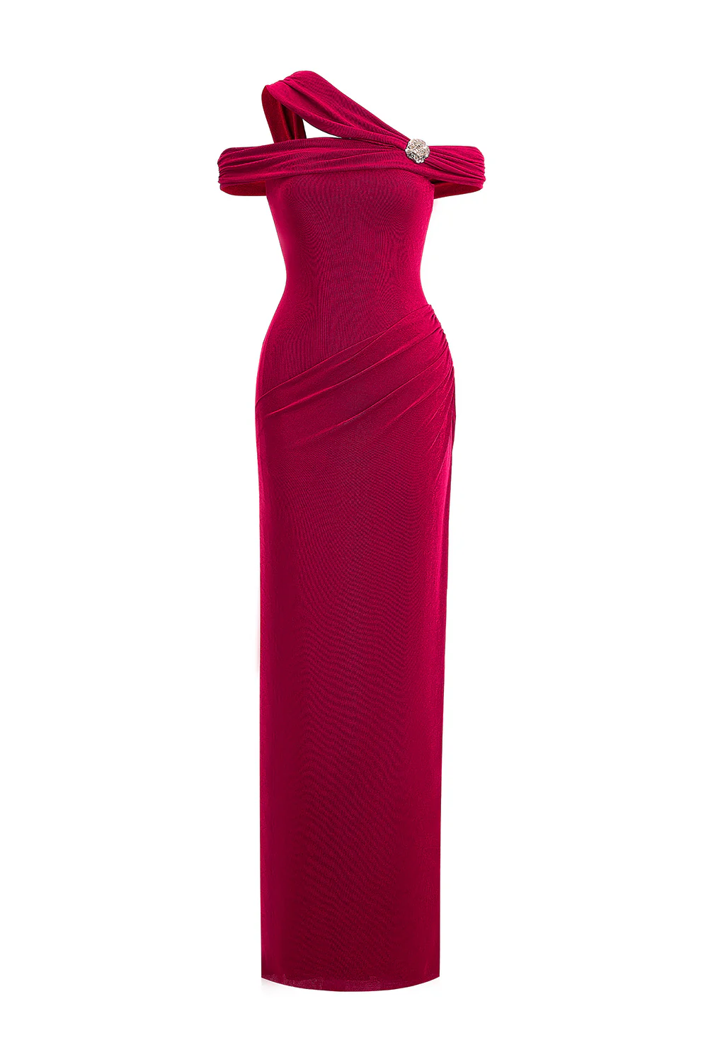 Plumeria Sheath Cold Shoulder Sleeved Elastic Cotton Floor Length Dress