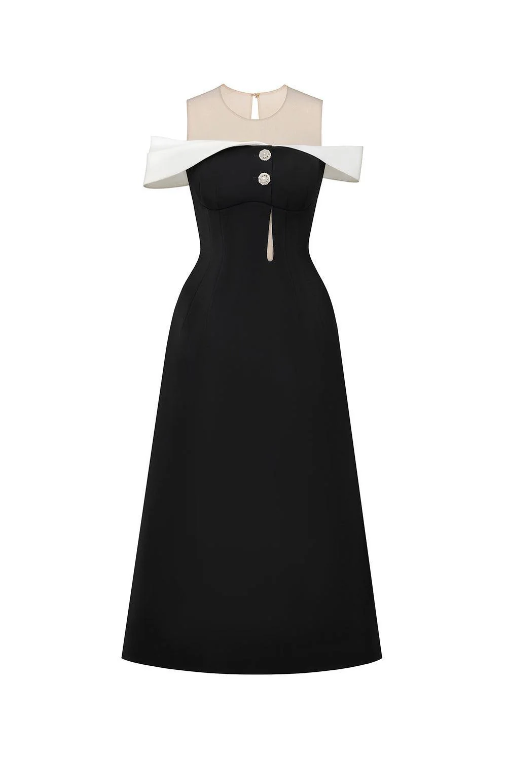 Orsola A-line Illusion Neck Polycotton Midi Dress