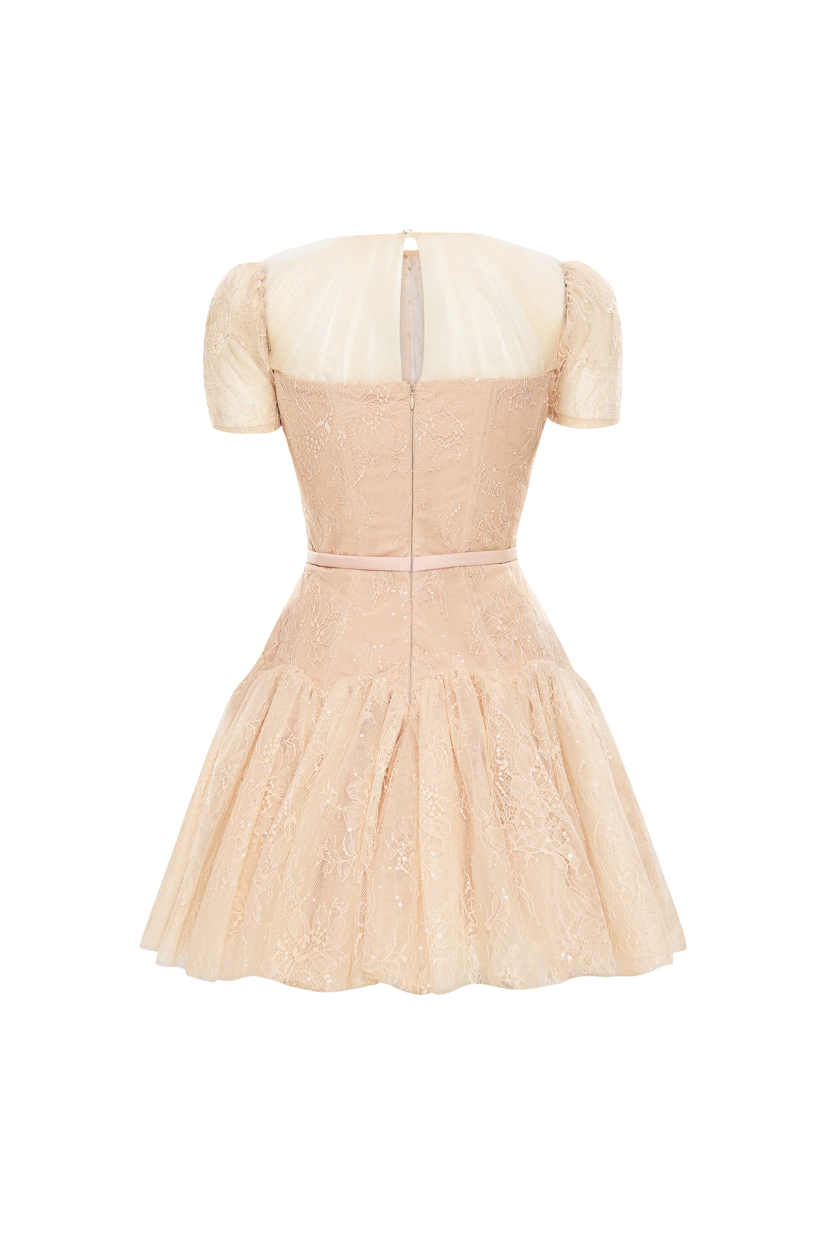 Sabine A-line Puffy Sleeved Chantilly Lace Mini Dress