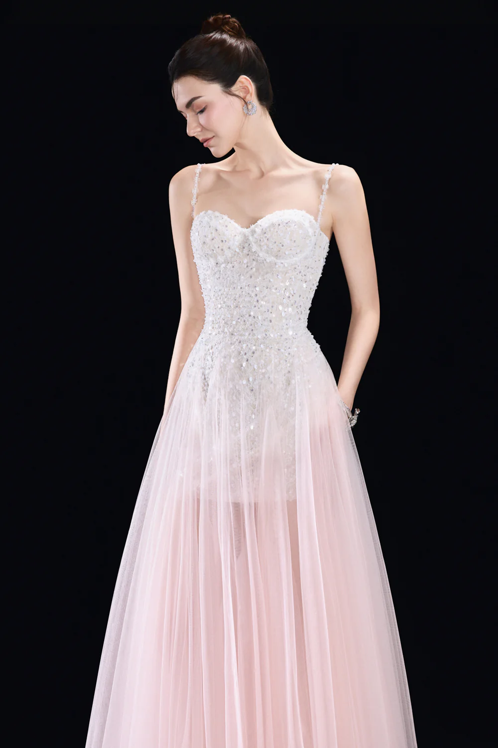 Soline A-line Sweetheart Neck Mesh Maxi Dress