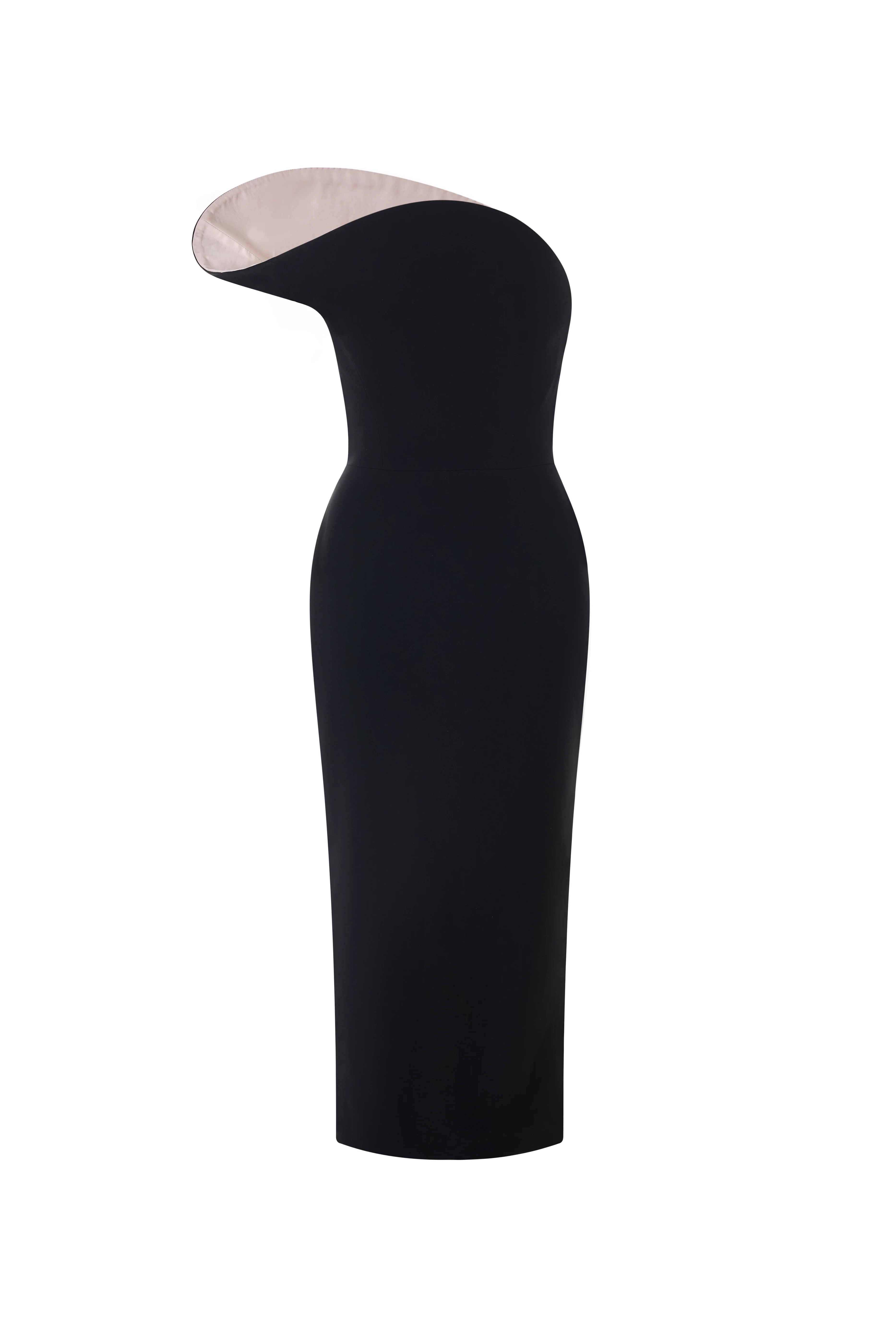 Kaisley Sheath Asymmetric Neck Crepe Midi Dress