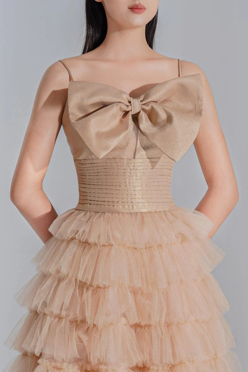 Jovien Layered Square Neck Tulle Ankle Length Dress