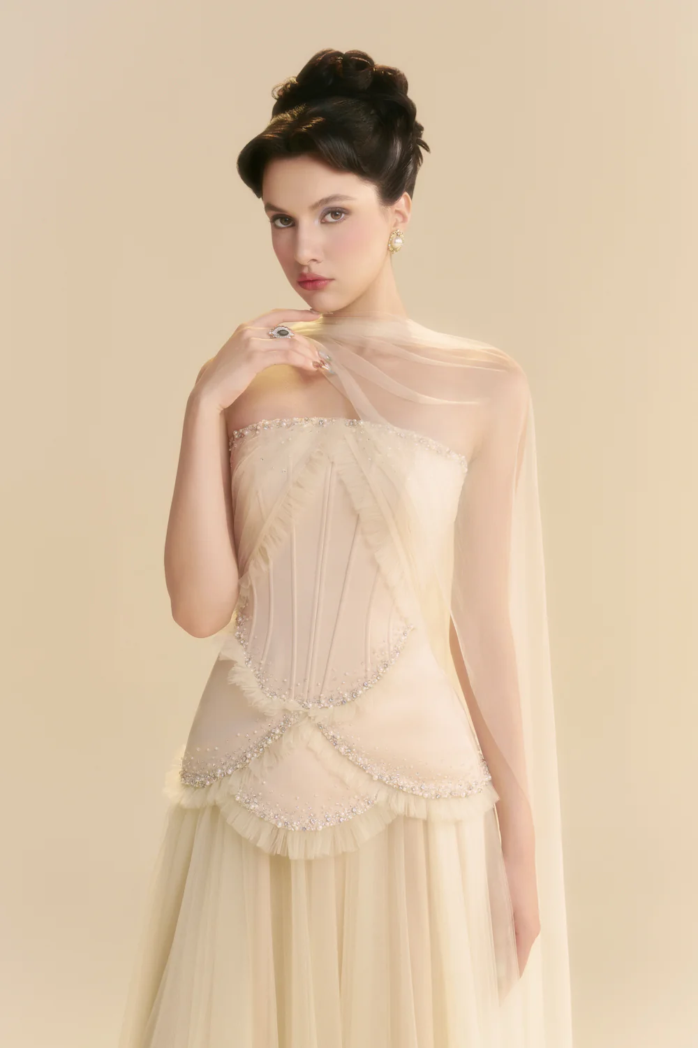 Fayenna Asymmetric Neck Bead Midi Dress