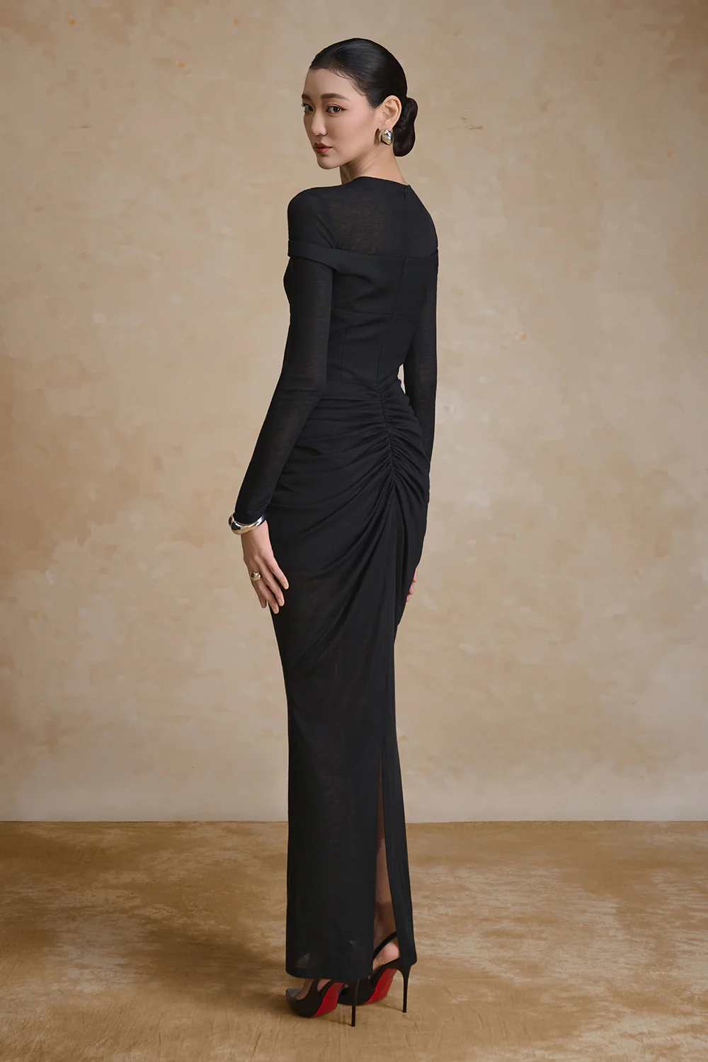 Scoria Boat Neck Gathering Maxi Dress