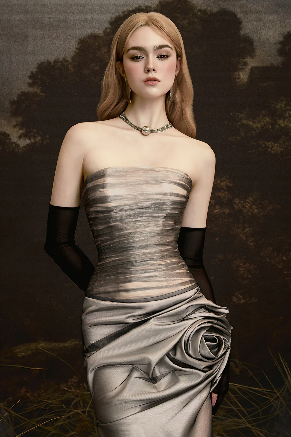 Melpomene Straight Across Applique Midi Dress