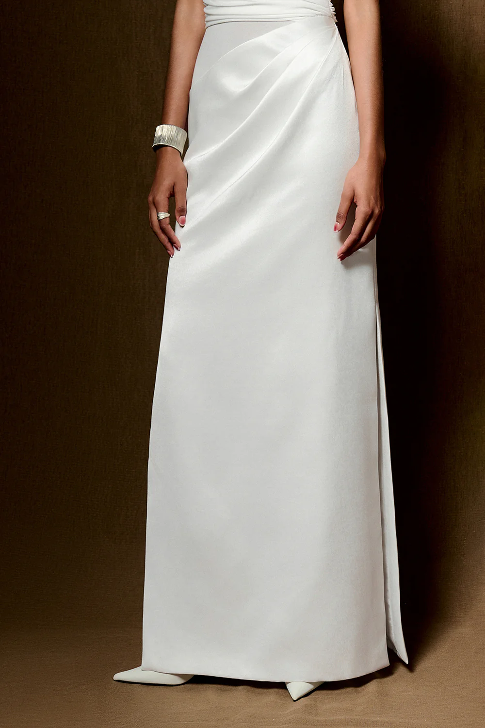 Enya Asymmetric Neck Gathering Maxi Dress