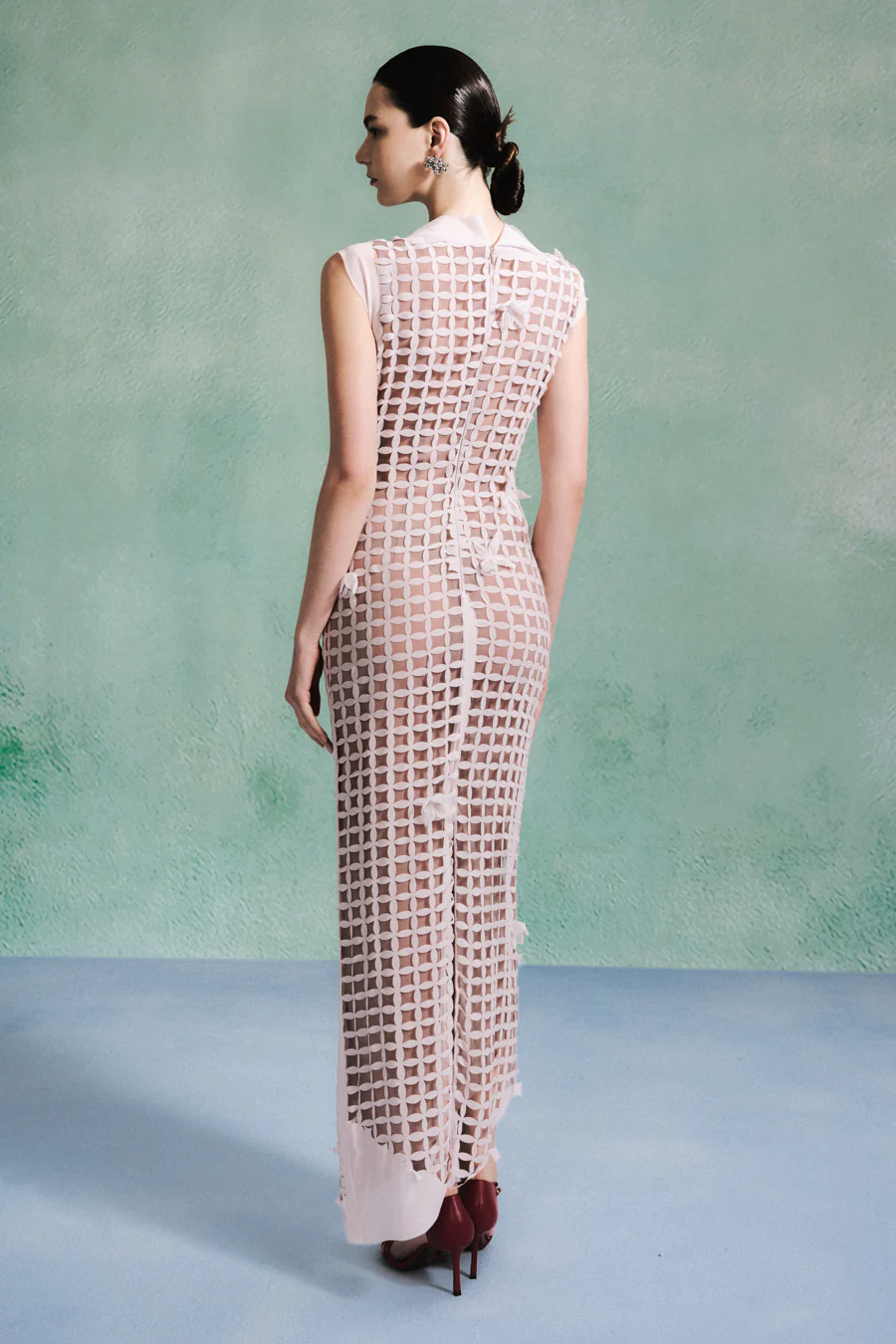 Amani Sheath Flower Applique Chiffon Maxi Dress