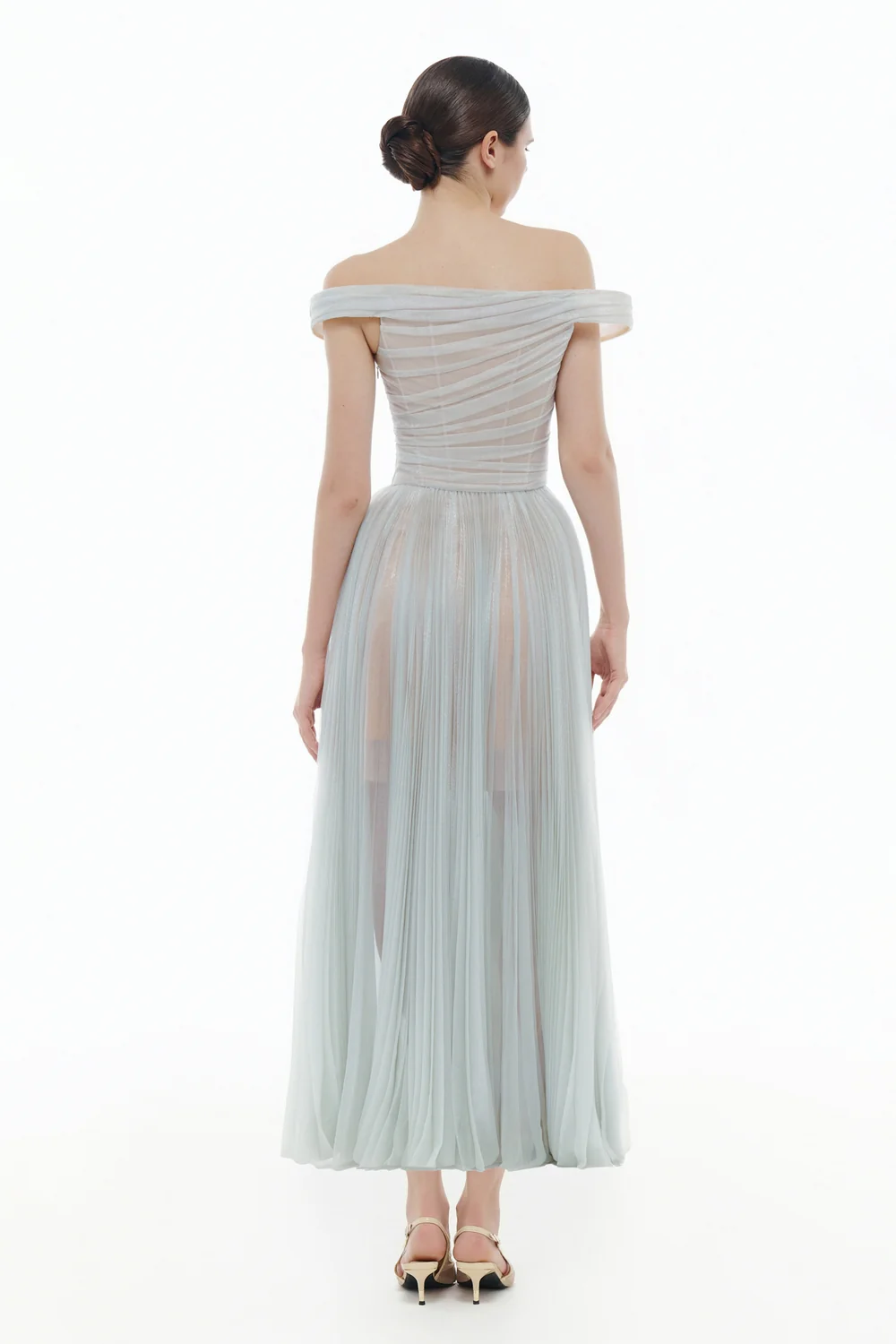 Evangeline Off-Shoulder Draped Midi Dress