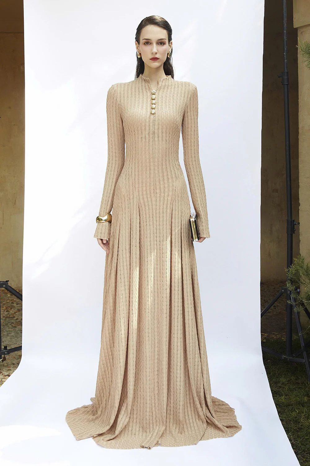 Delphi I Mock Neck Button Maxi Dress