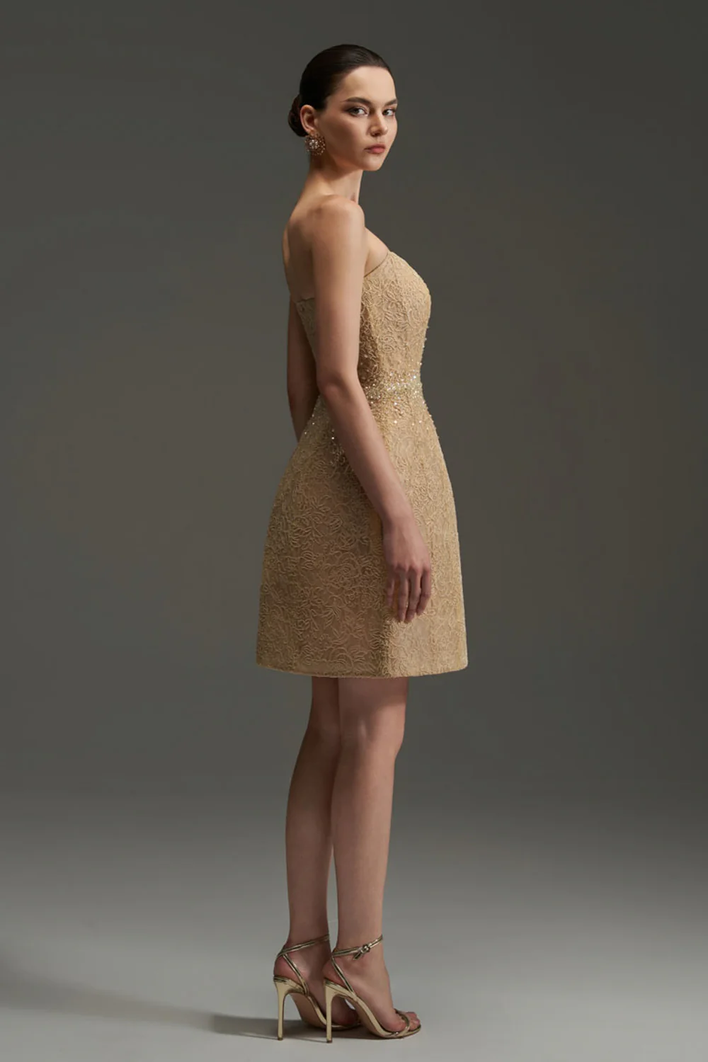 Penelope Straight Across Neck Lace Mini Dress