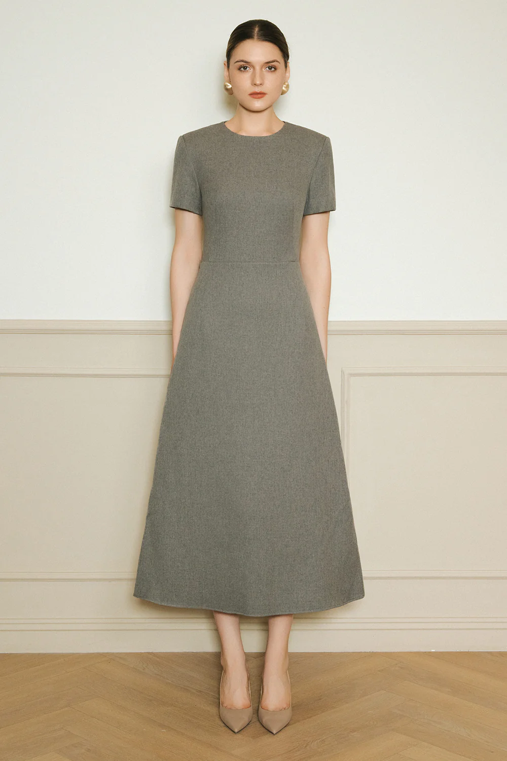 Grace Round Neck Wool Midi Dress