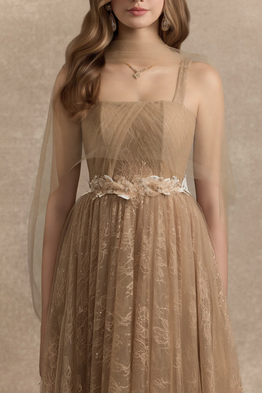 Cesleste Square Neck Lace Midi Dress