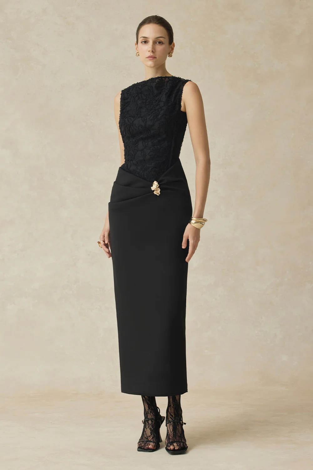 Serephira Pencil Draped Midi Dress