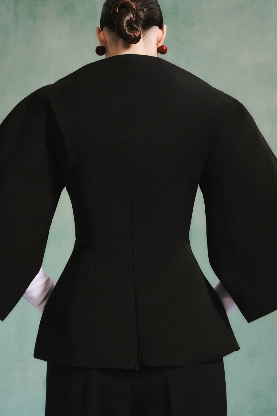 Layne Peplum Puffy Sleeved Crepe Top