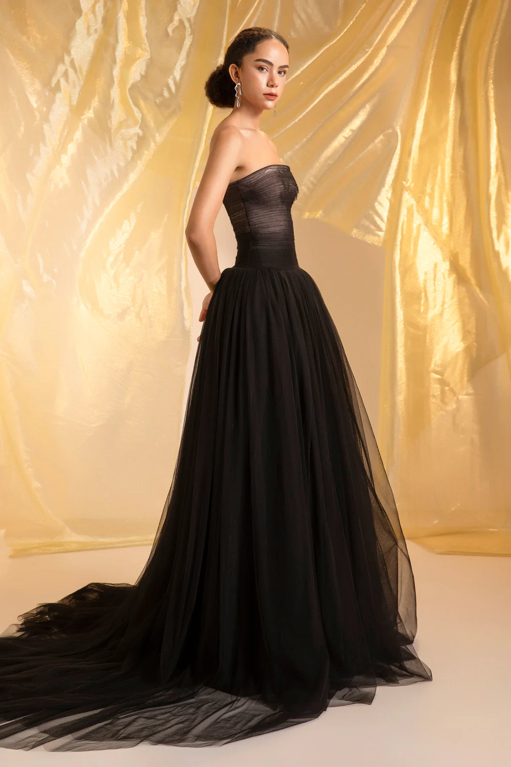 Noir Ball Gown Gathering Maxi Dress