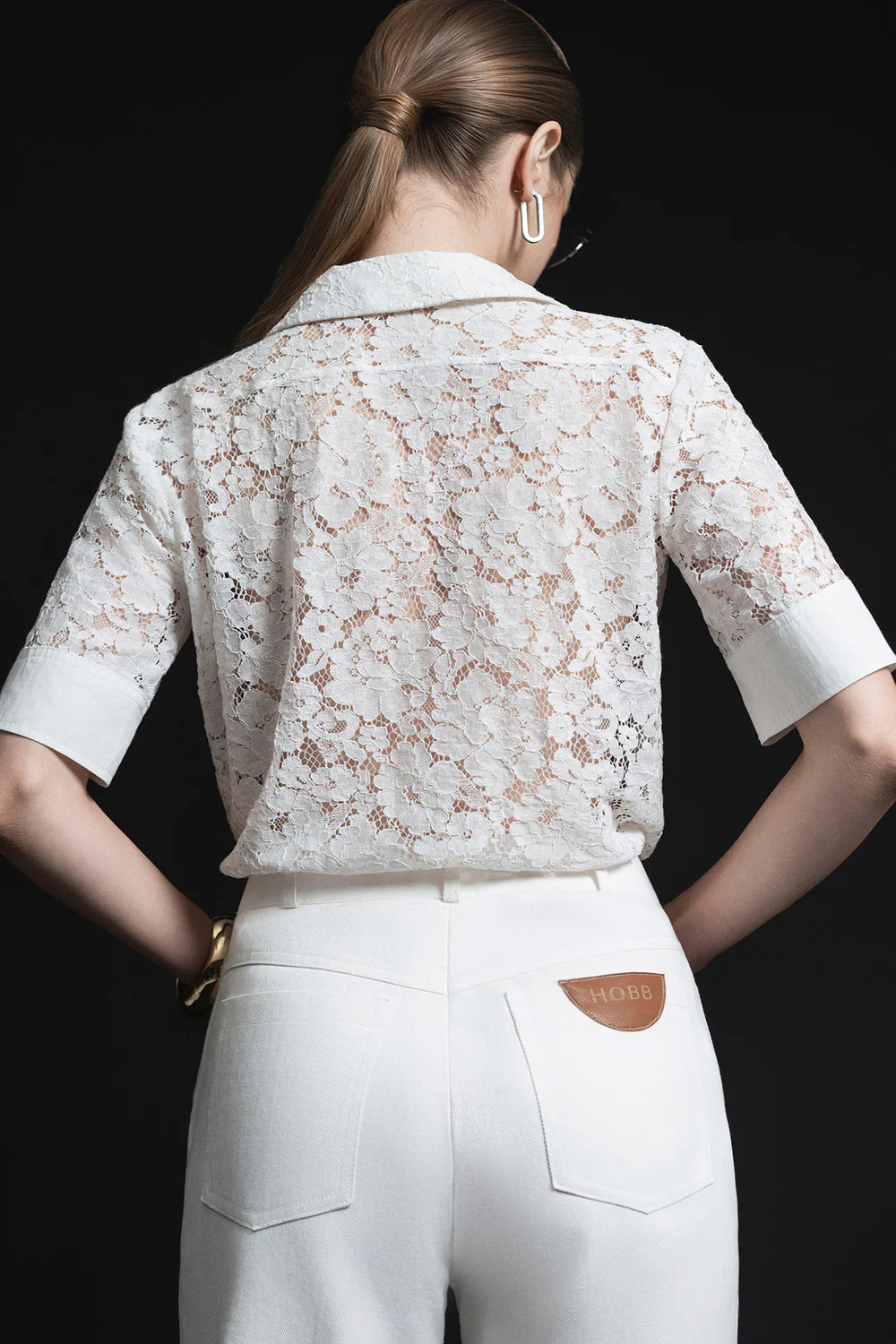 Marie Straight Collared Neck Cotton Lace Shirt