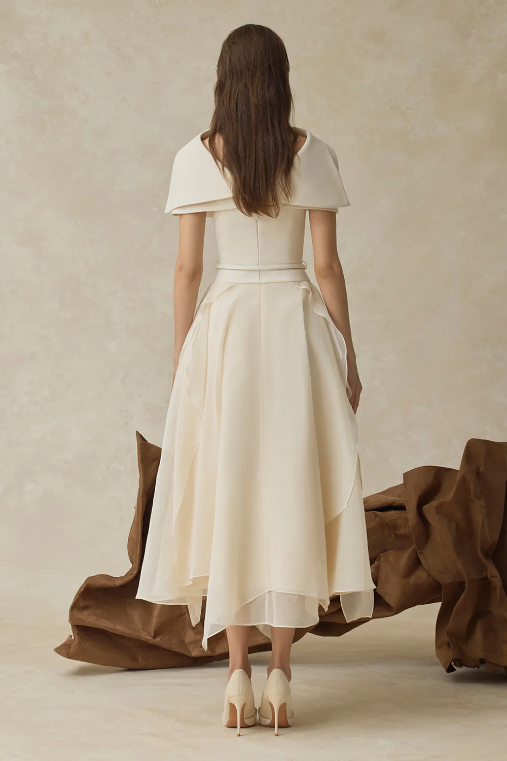 Seraphelle Cape Sleeve Ruffle Midi Dress