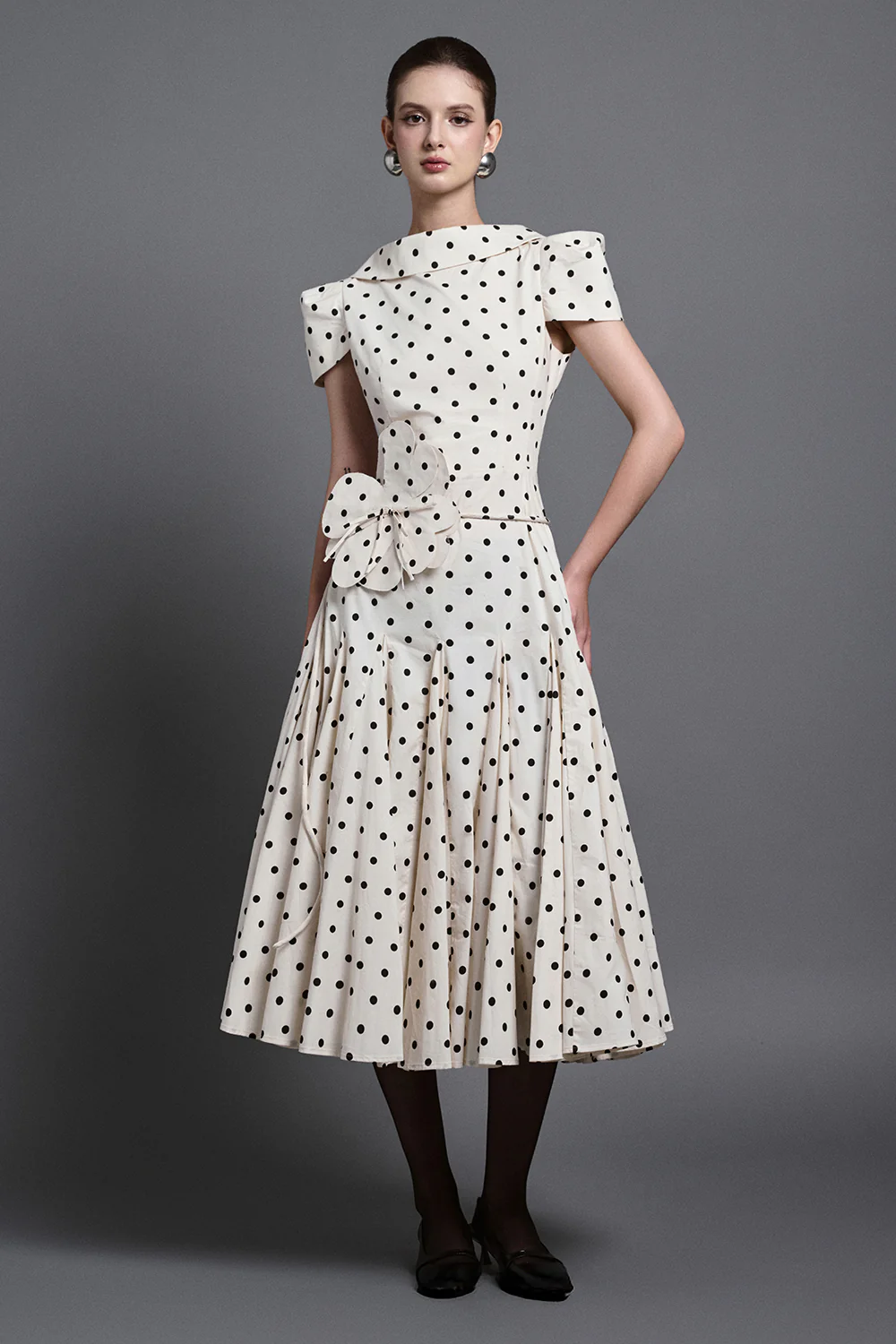 Tess A-line Boat Neck Silk Cotton Blend Midi Dress