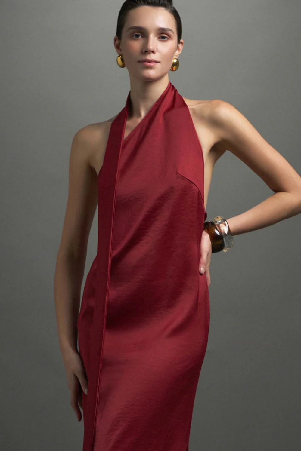 Helen Scarf Neck Silk Maxi Dress