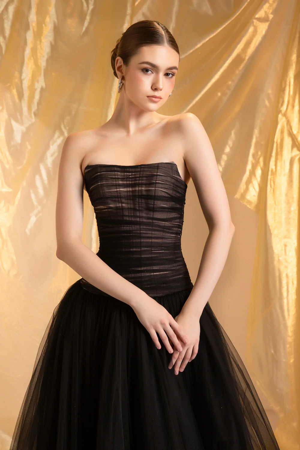 Midnight Straight Across Gathering Maxi Dress