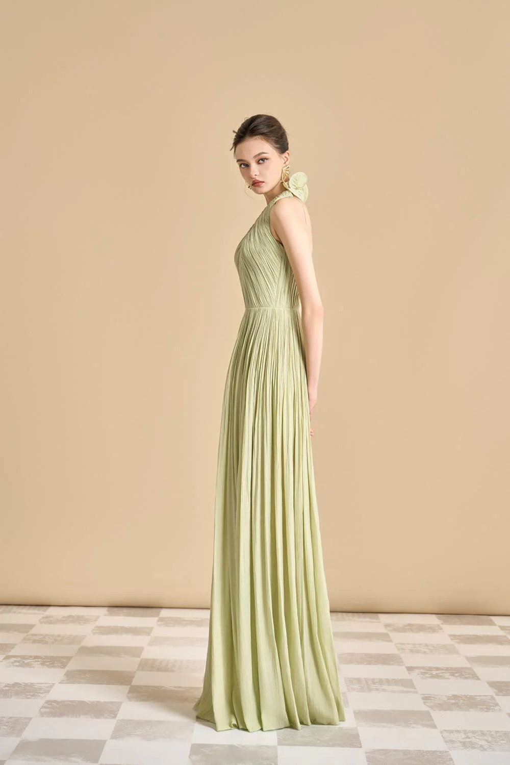 Nasir Gathered Scoop Neck Tencel Floor Length Dress