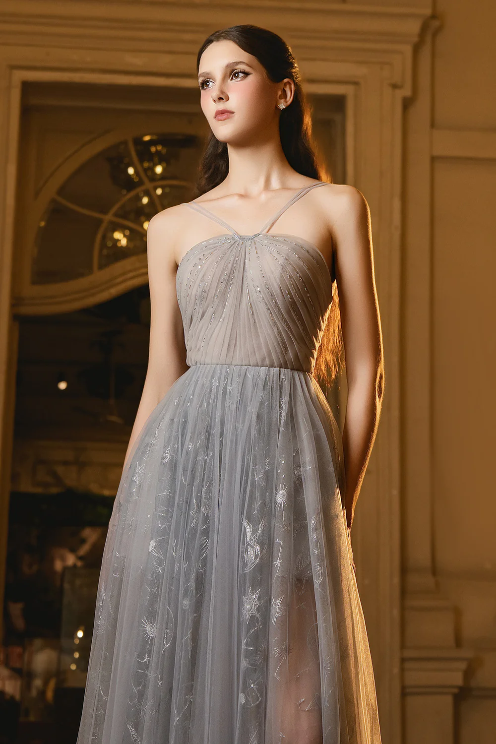 Lucas A-line V-Neck Mesh Maxi Dress