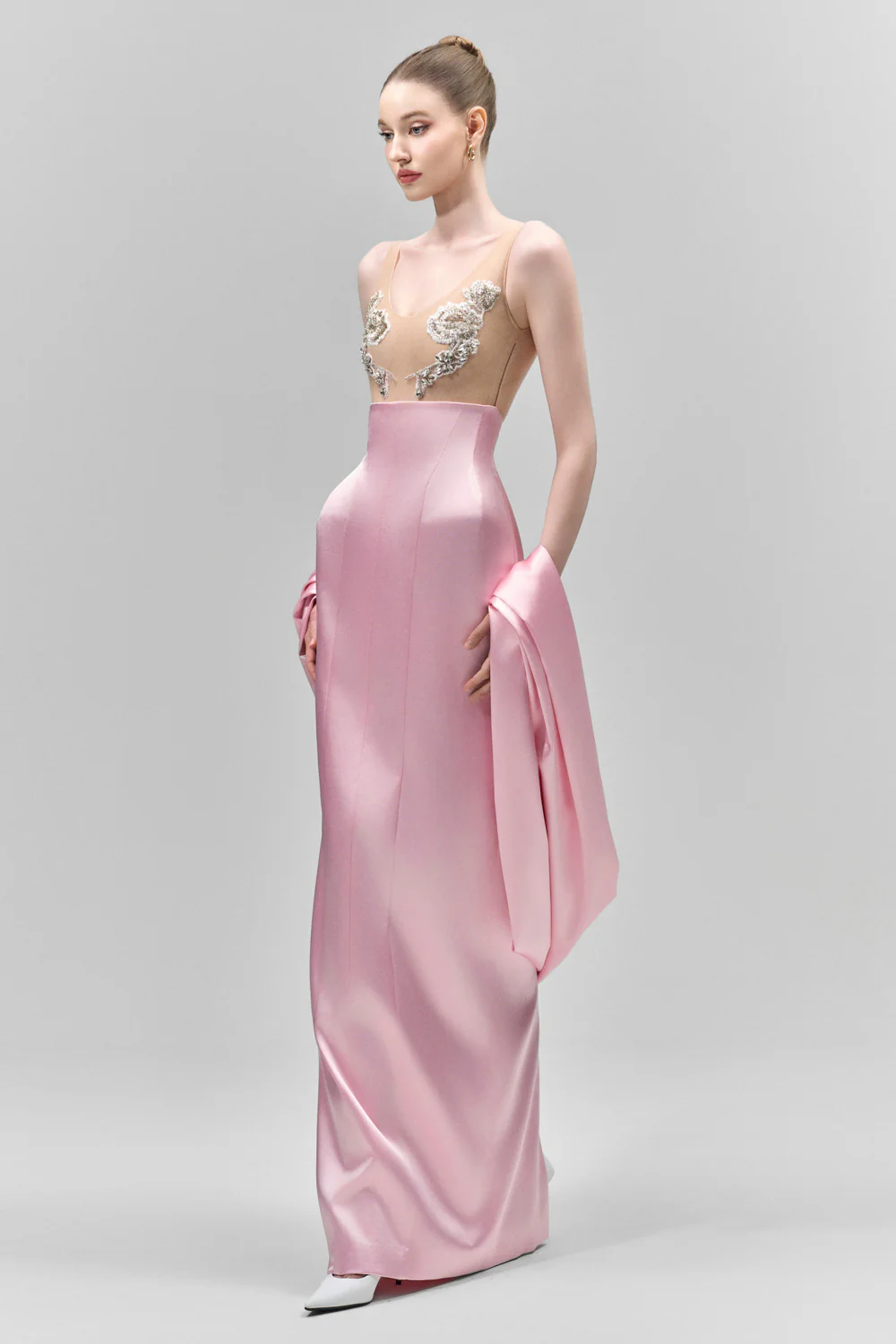 Thalia Sheath High Waist Satin Floor Length Skirt