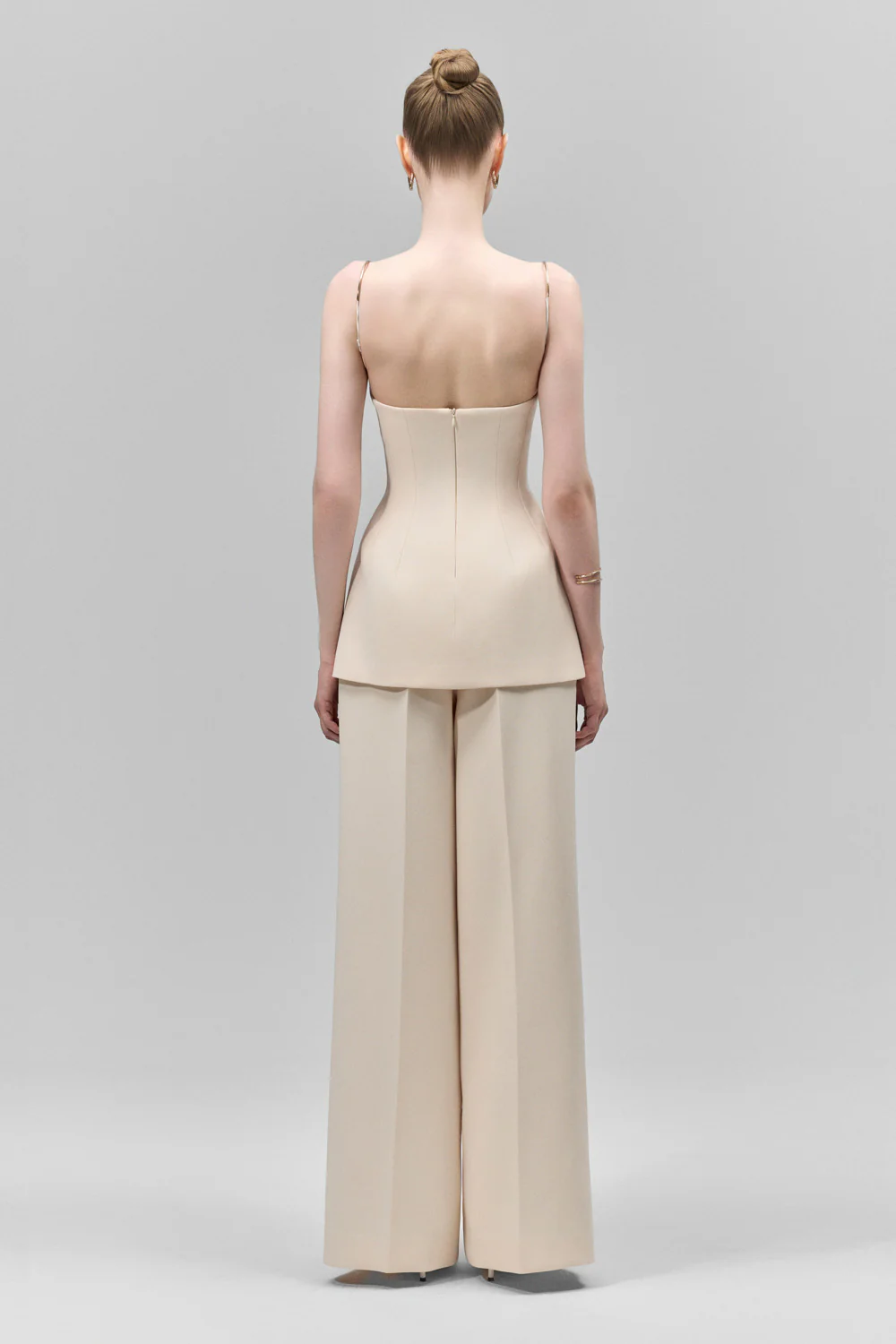 Veloria Peplum Spaghetti Strap Crepe Top