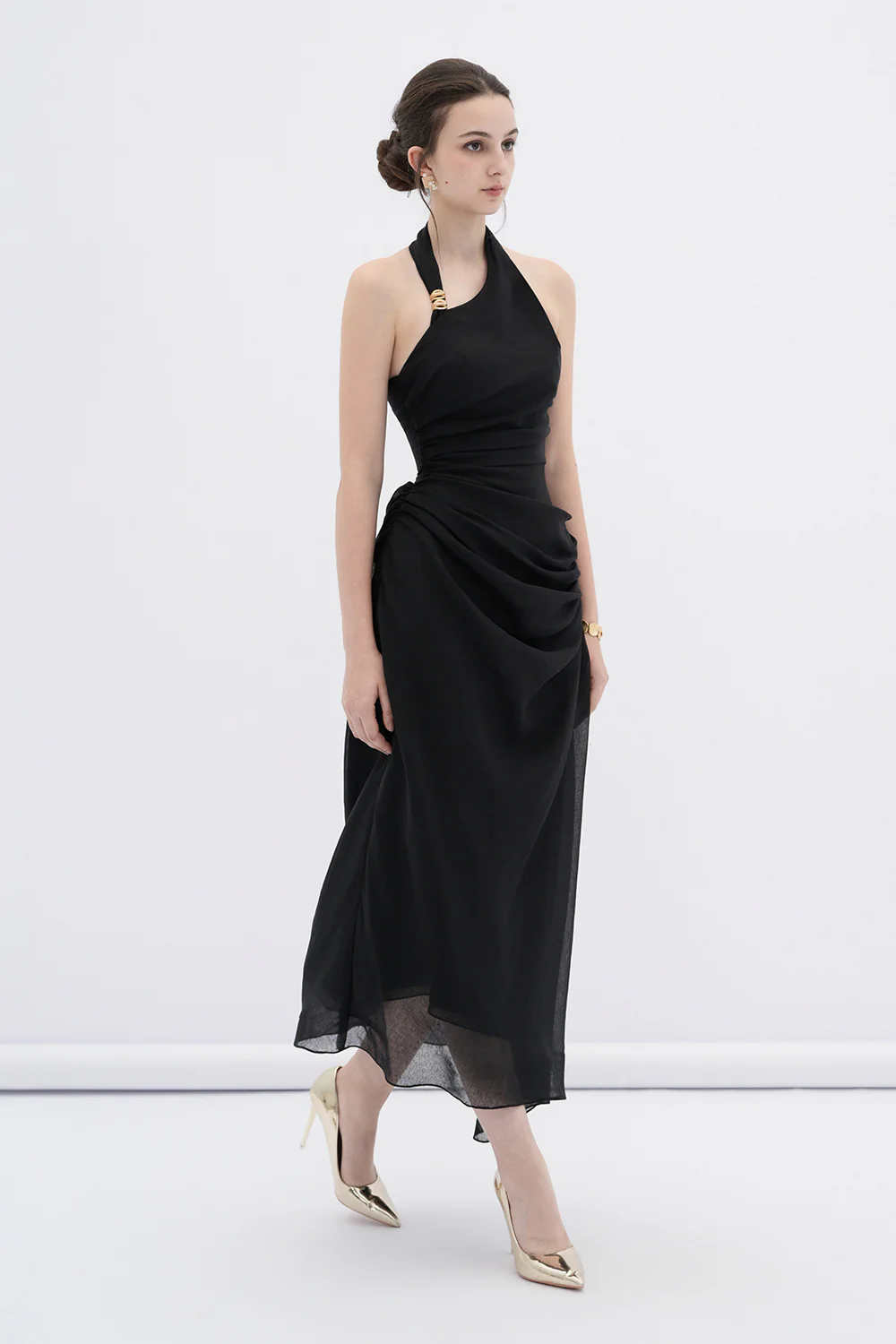 Elowen A-line Halter Neck Linen Midi Dress