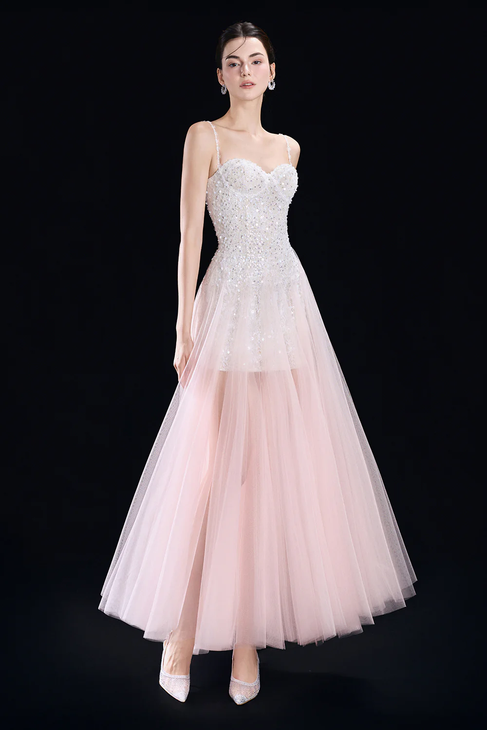 Soline A-line Sweetheart Neck Mesh Maxi Dress